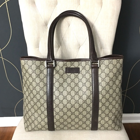 Gucci authentic brown monogram coated canvas tote bag - Picture 1 of 16